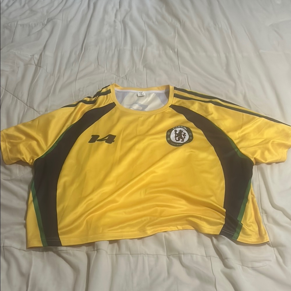 Yellow and Black Sports Jersey with Crew Neck and Short Sleeves